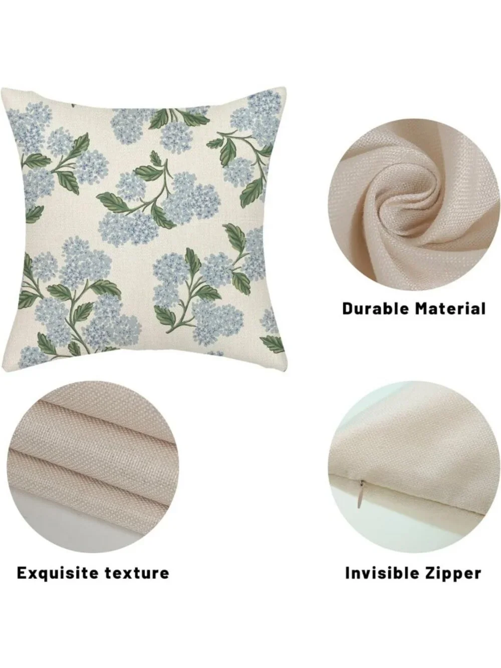 Vintage Floral Spring Pillow Covers 18x18 - Blue Green Hydrangea Cushion Set